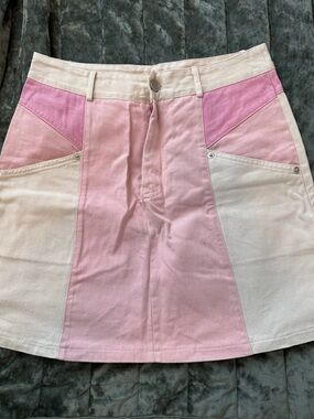 Very J Pink and Cream Colorblock Mini Skirt